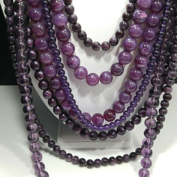 Chico's Purple Multi-Strand Acrylic Layered Bead Necklace, Gunmetal Gray Chains - Picture 10 of 16